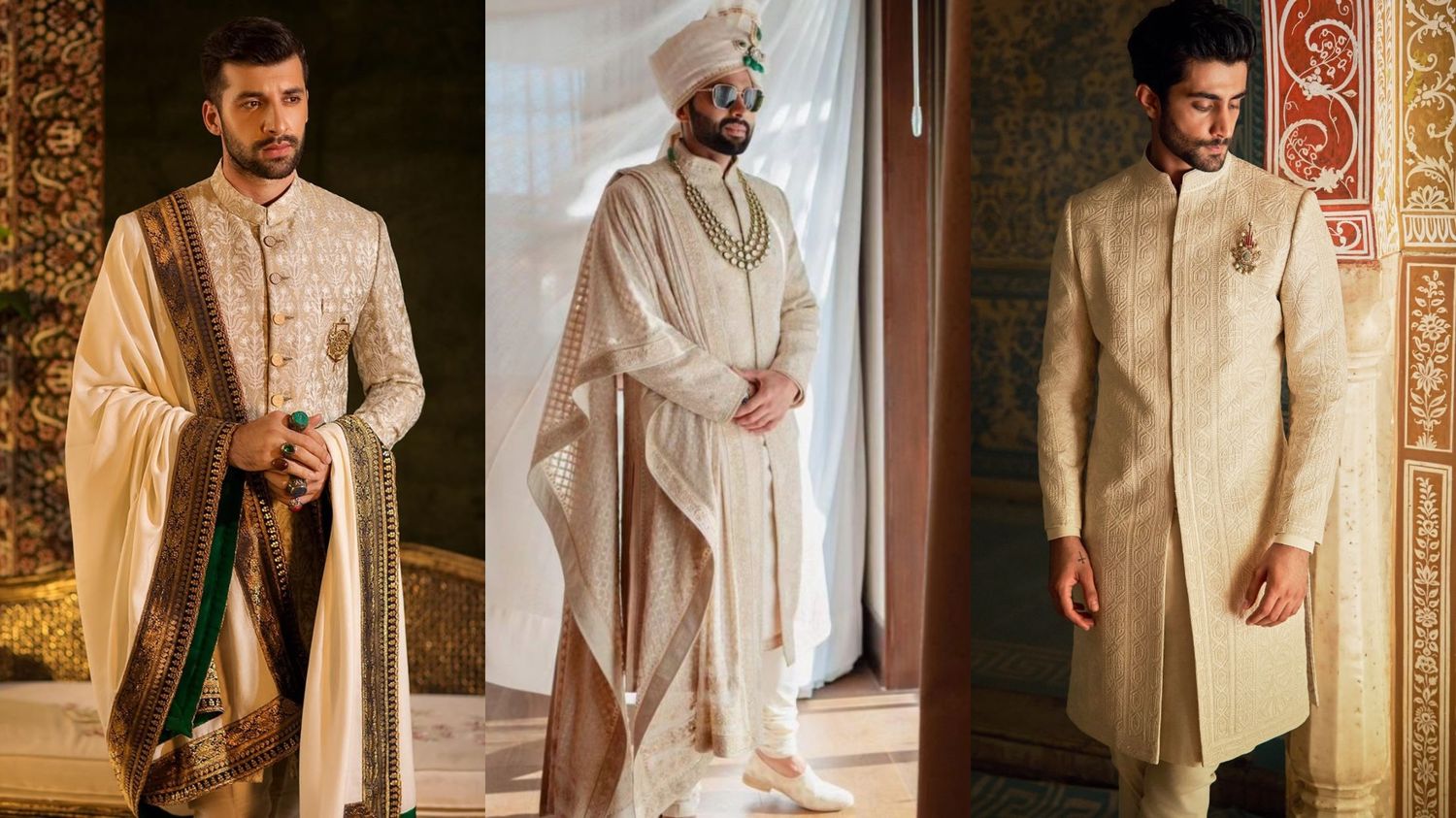 Ivory and Gold Sherwani groom outfit ideas 