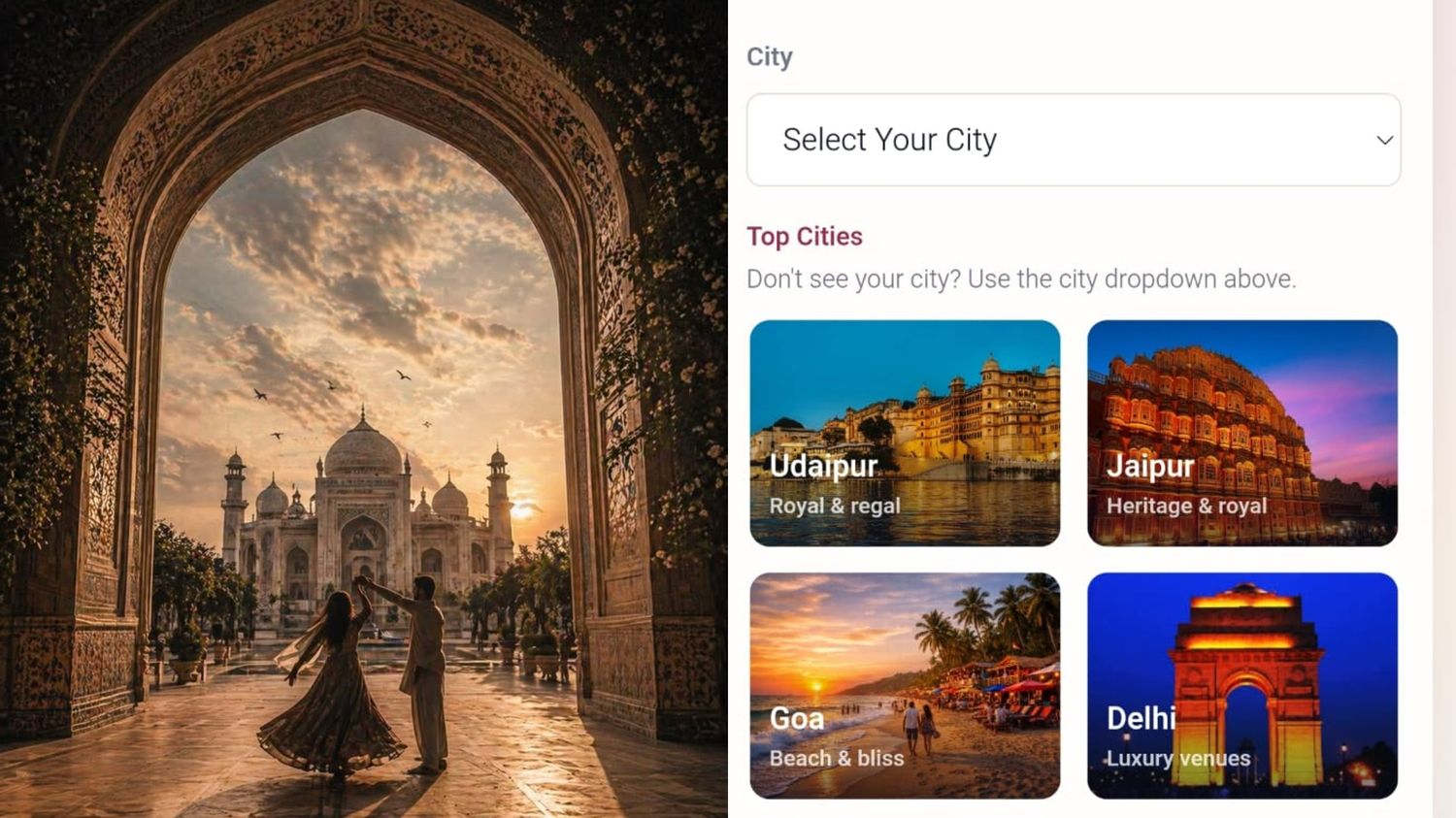 Choose Your City in wedding calculator