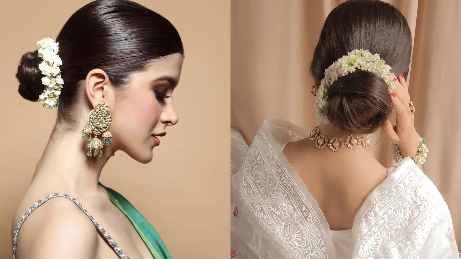 Classic Bridal Bun with Gajra for straight hair