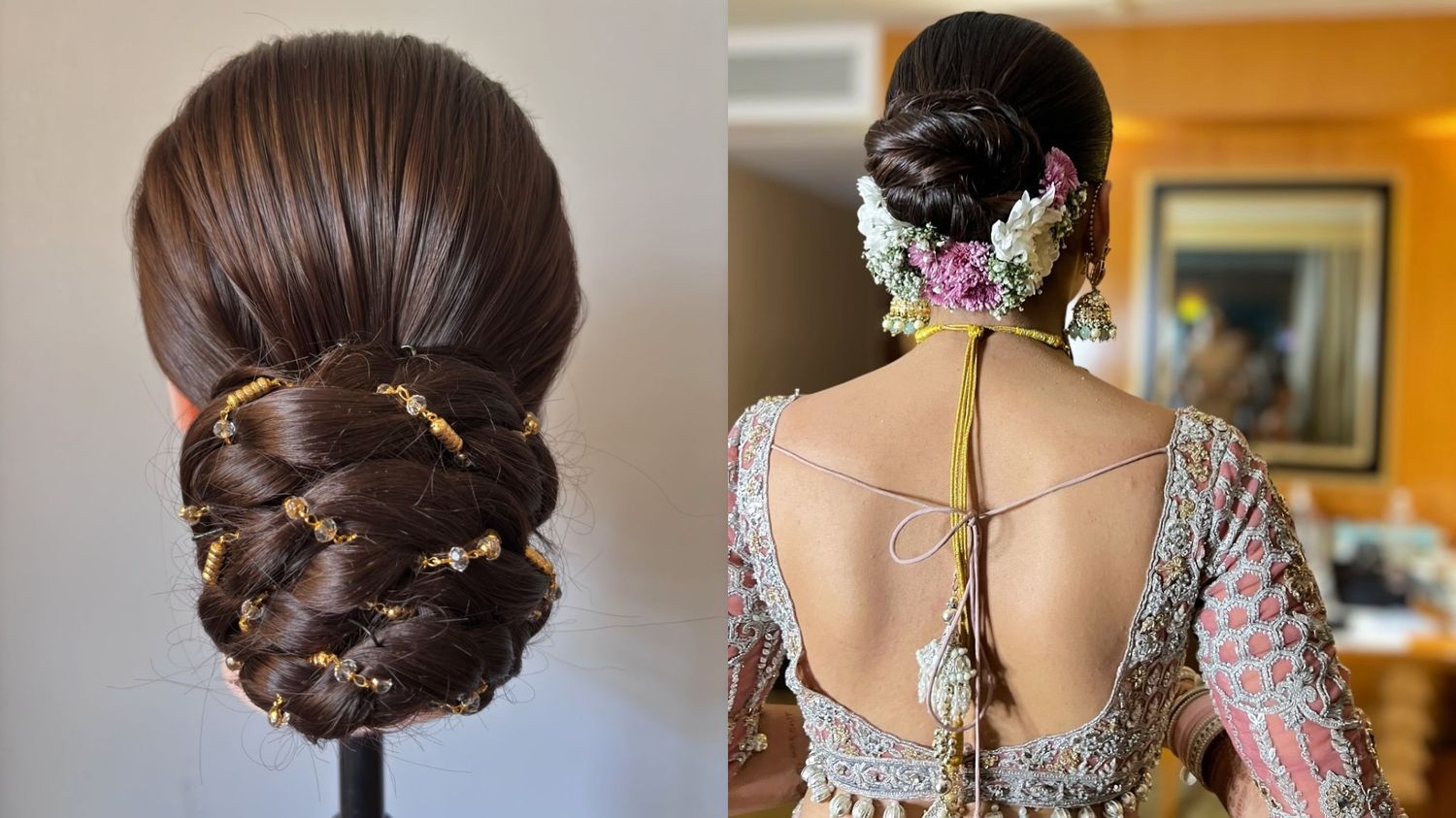  Braided Bun with Hair Jewellery for straight hair