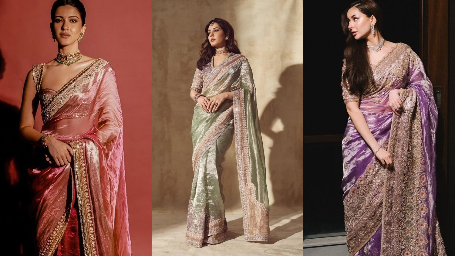Shimmer Tissue Saree for reception party