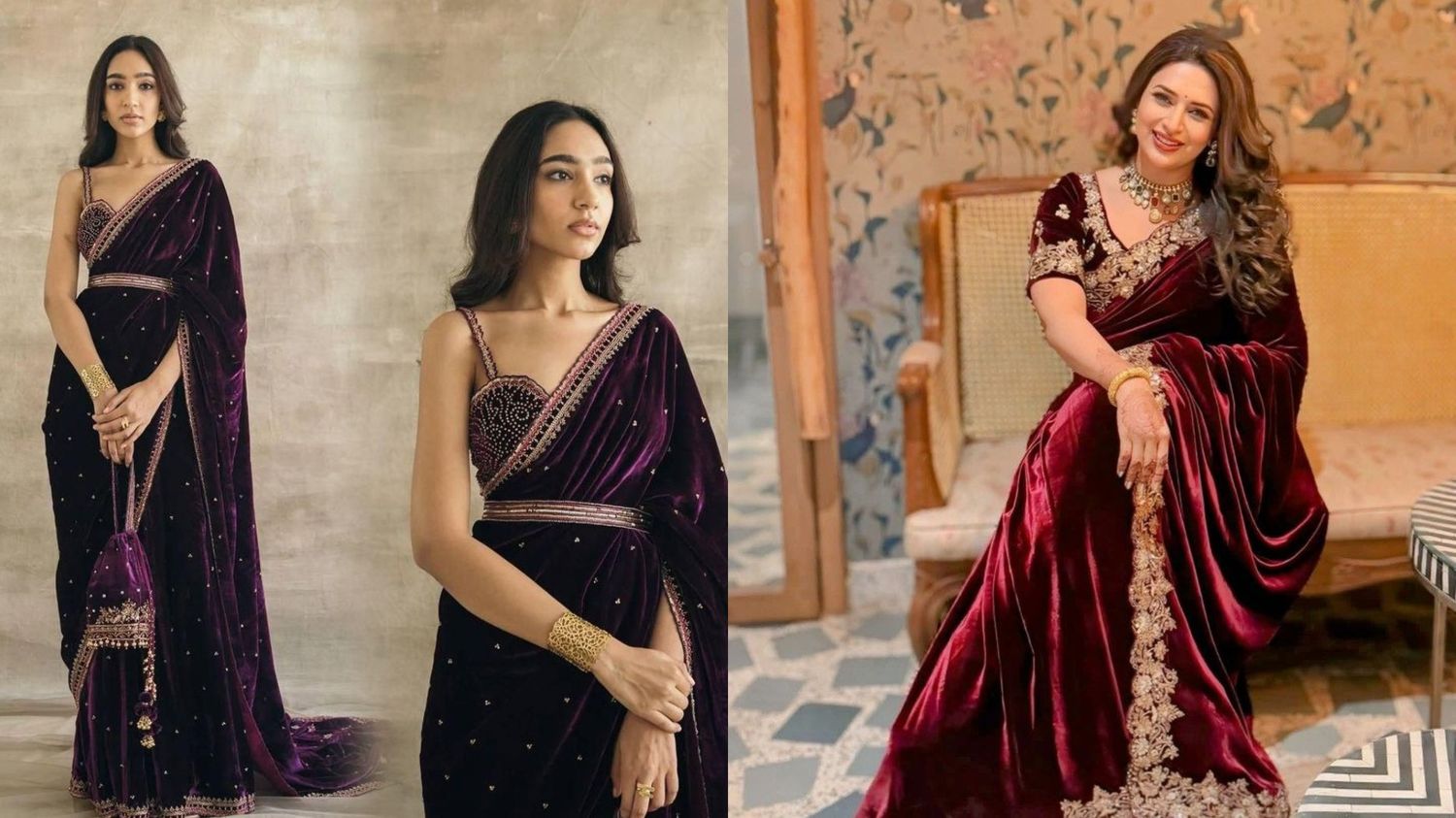 Velvet Saree with Belt
