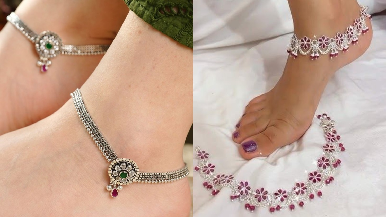 Silver Payal with Meenakari Work