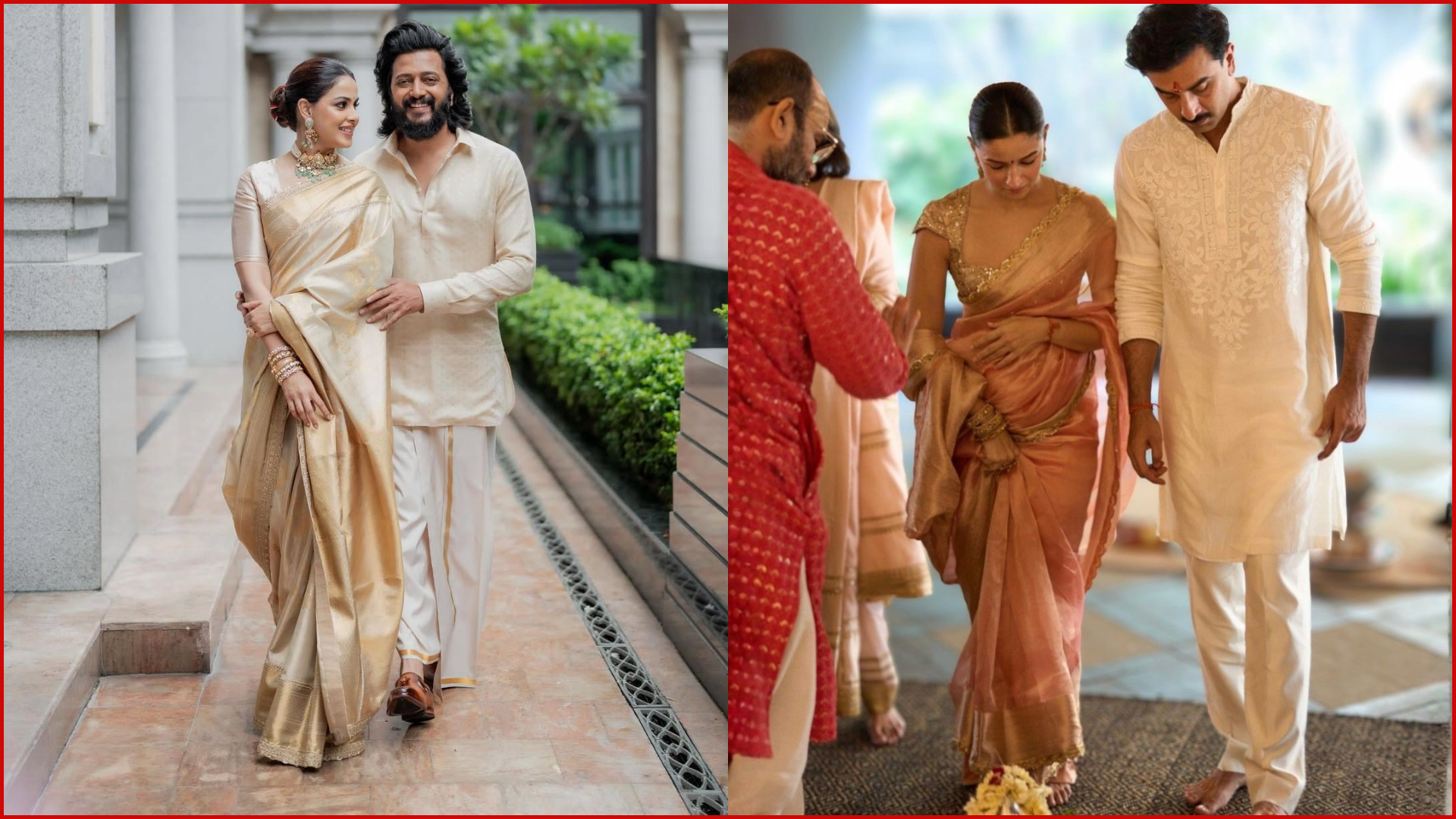 Anniversary Outfit Ideas for Couples wearing saree and kurta