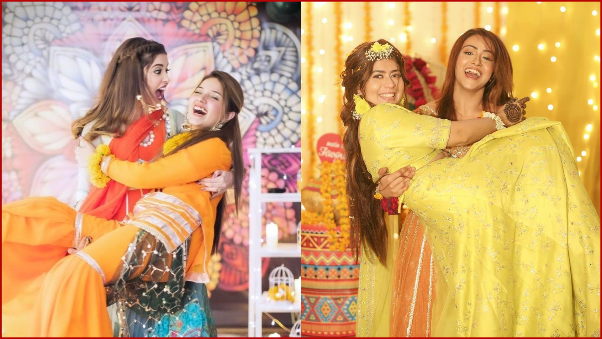 Haldi & Mehendi Poses for Bride and Groom, Friends Lifting the Bride