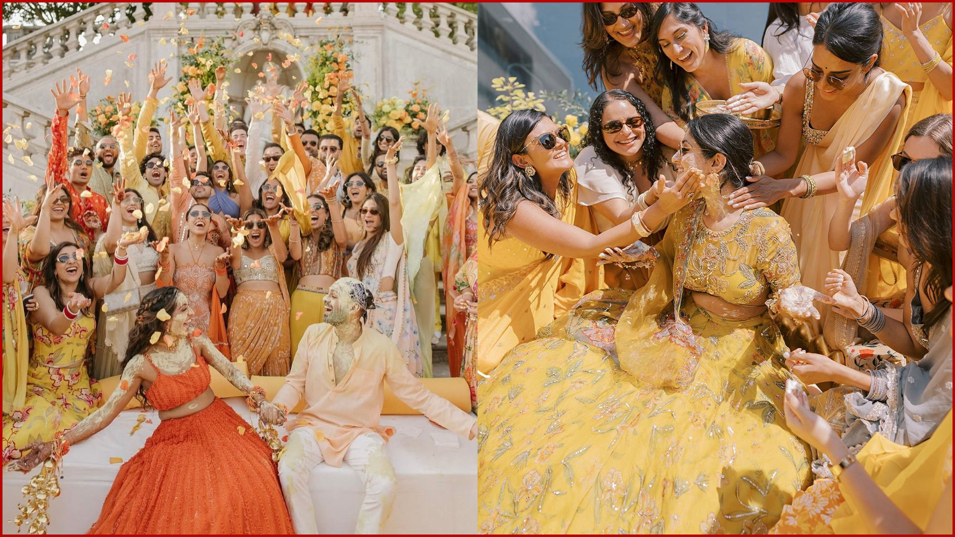 Haldi & Mehendi Poses for Bride and Groom, Friends attacking with haldi