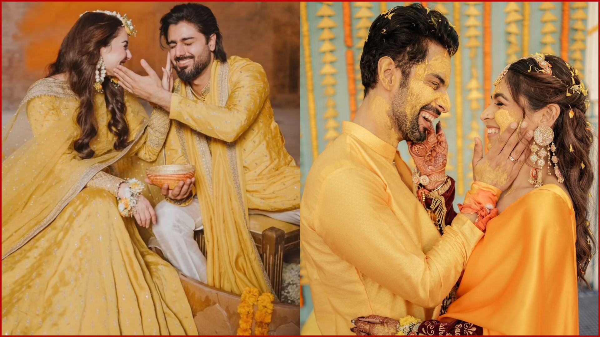 Haldi & Mehendi Poses for Bride and Groom, Applying Haldi to Each Other (Couple Shot)