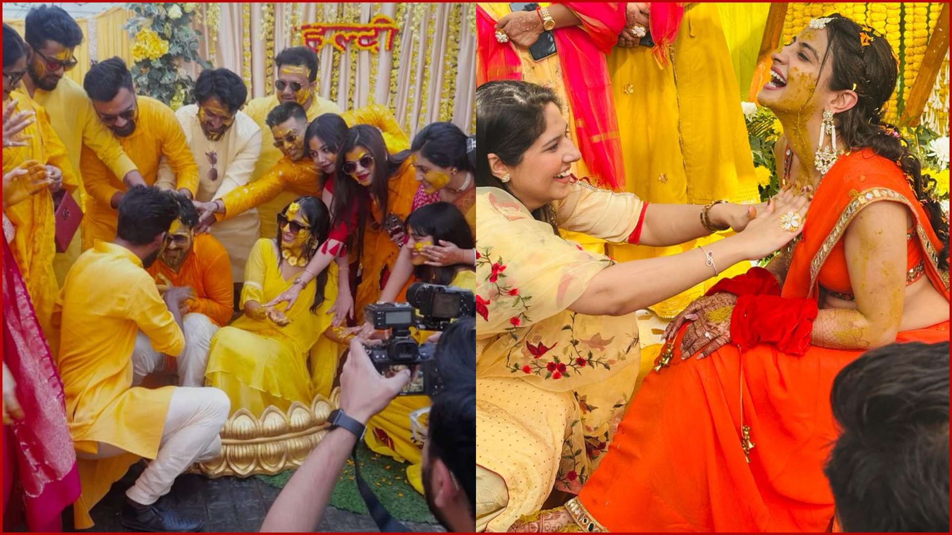 Haldi & Mehendi Poses for Bride and Groom, Laughing While Being Teased