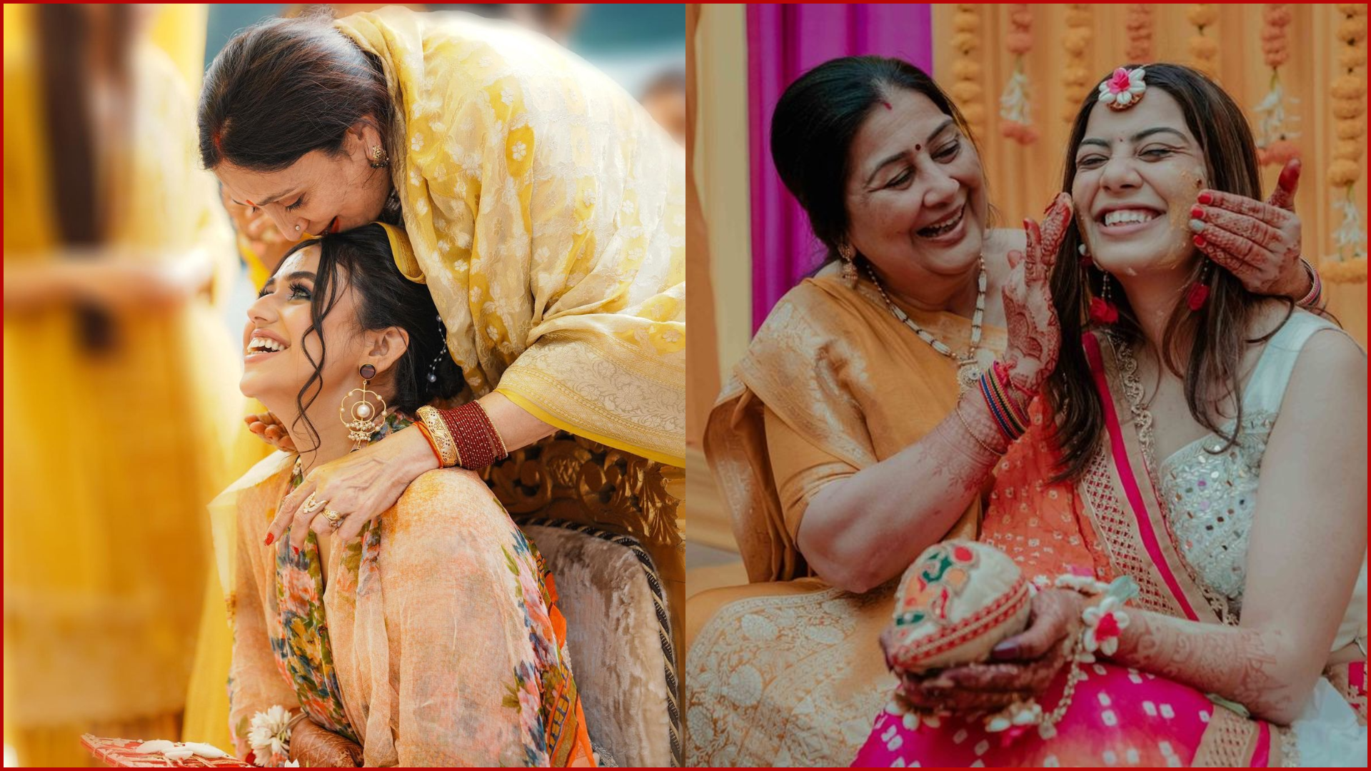 Haldi & Mehendi Poses for Bride and Groom, Mother Applying Haldi