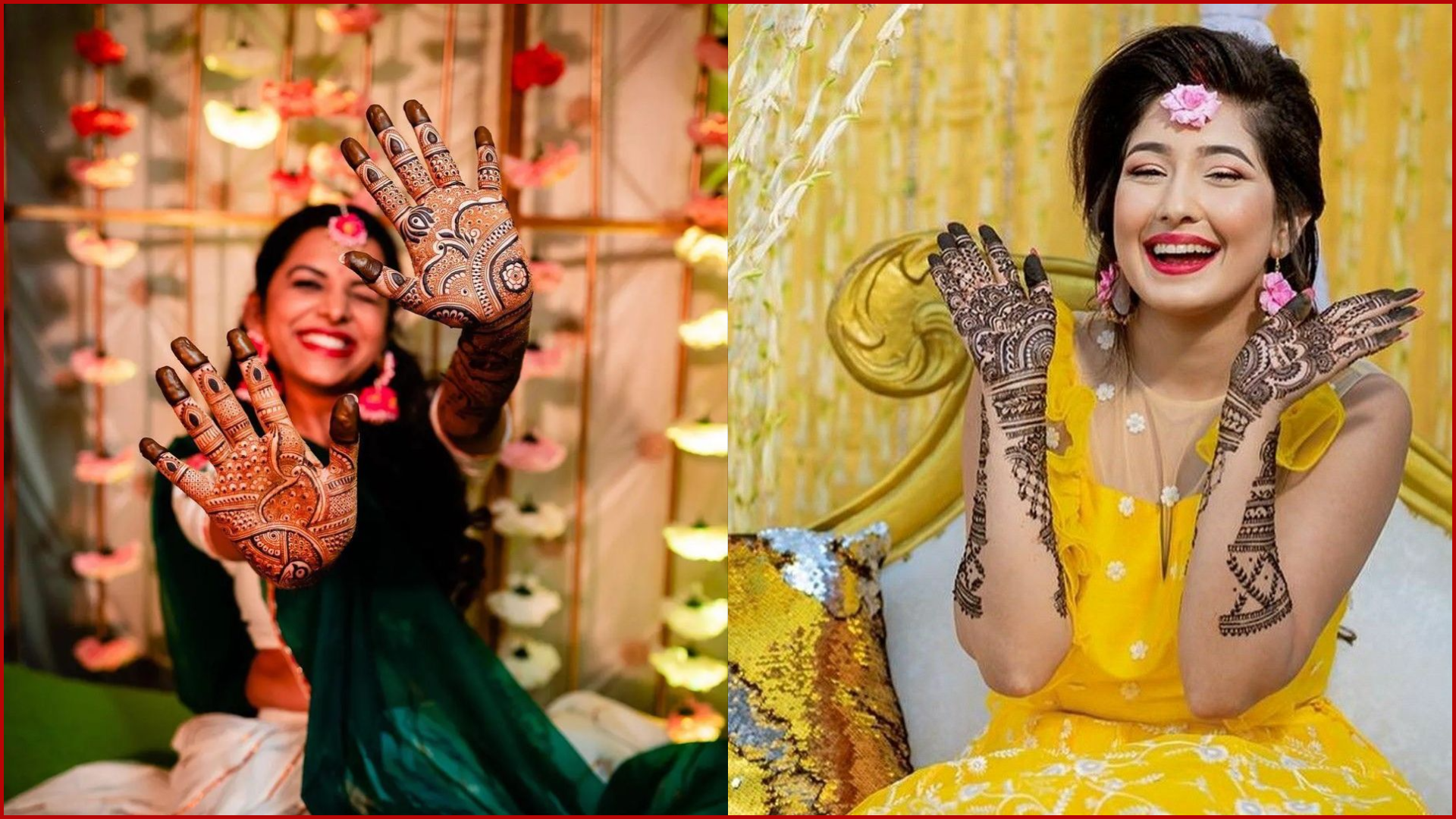 Haldi & Mehendi Poses for Bride and Groom, Palms Facing Camera