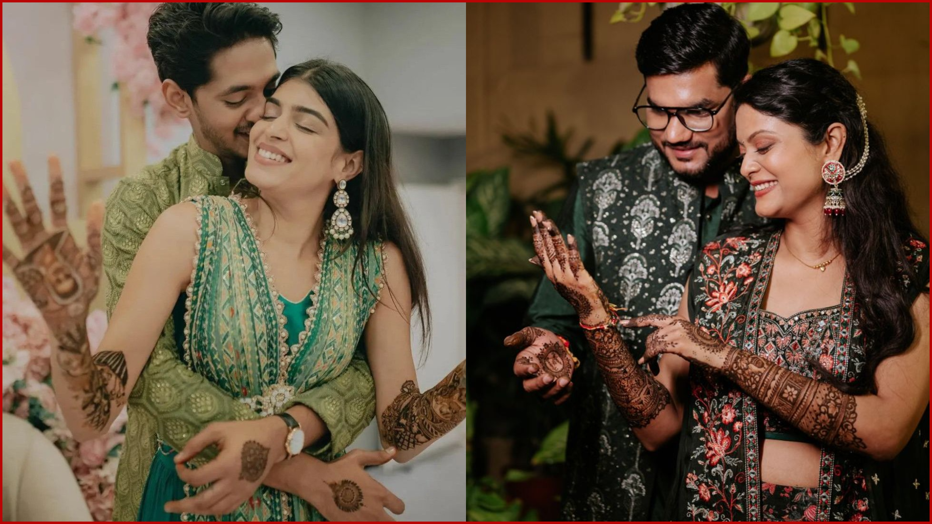 Haldi & Mehendi Poses for Bride and Groom, Couple Mehendi Comparison Shot