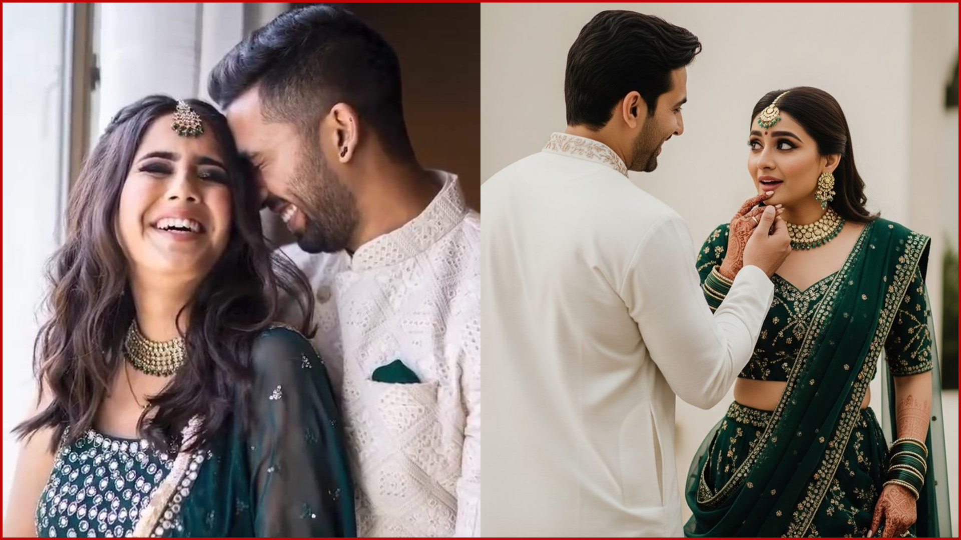 Emerald Green & Off-White, Mehendi Outfit Ideas for Bride and Groom