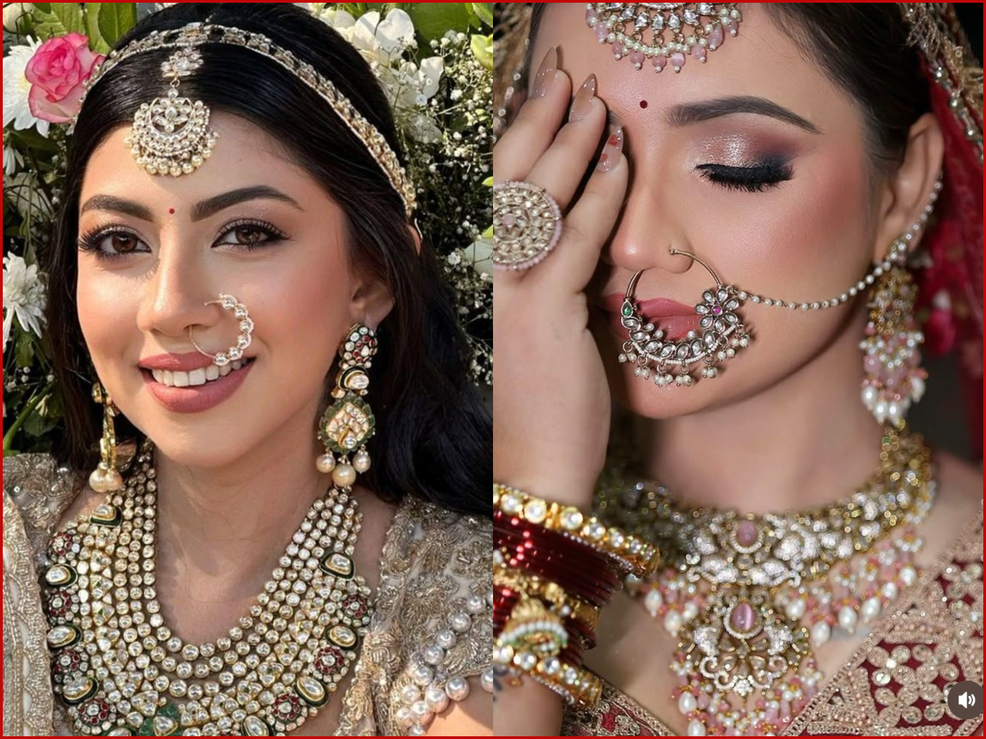 Modern bridal look with a small, jewel-encrusted nose ring and a single, elegant chain, focusing on natural makeup and an updo.