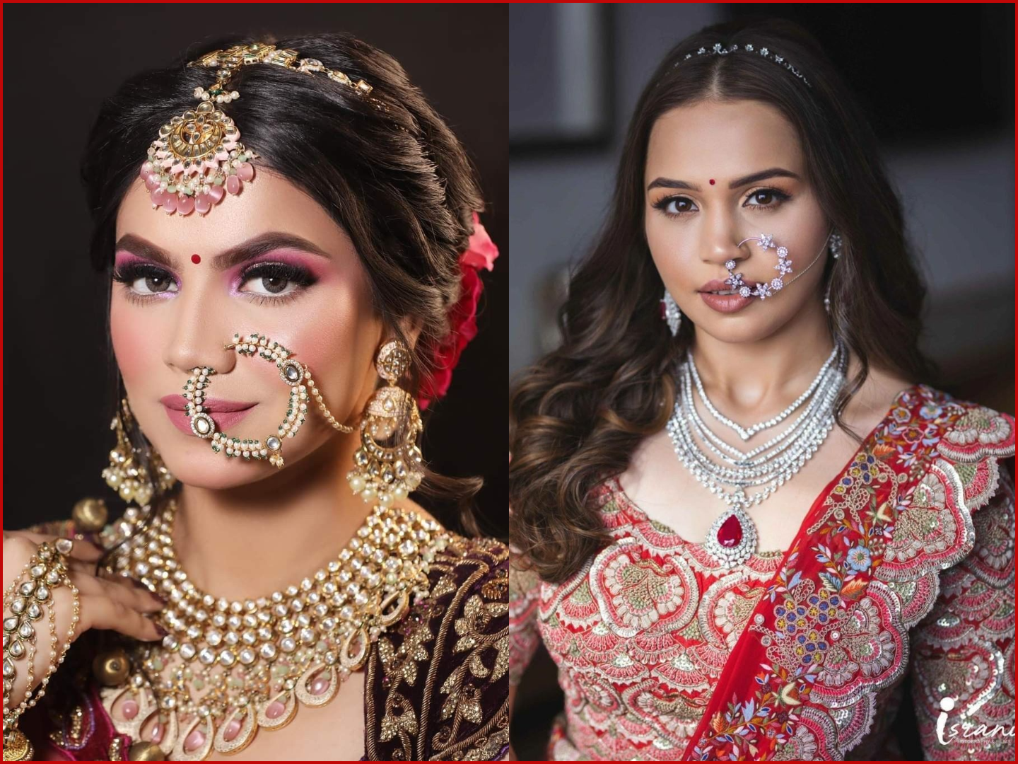 Unique half-moon shaped nath with multiple beaded chains that wrap around the back of the ear, showcasing a modern twist on the traditional nose ring.