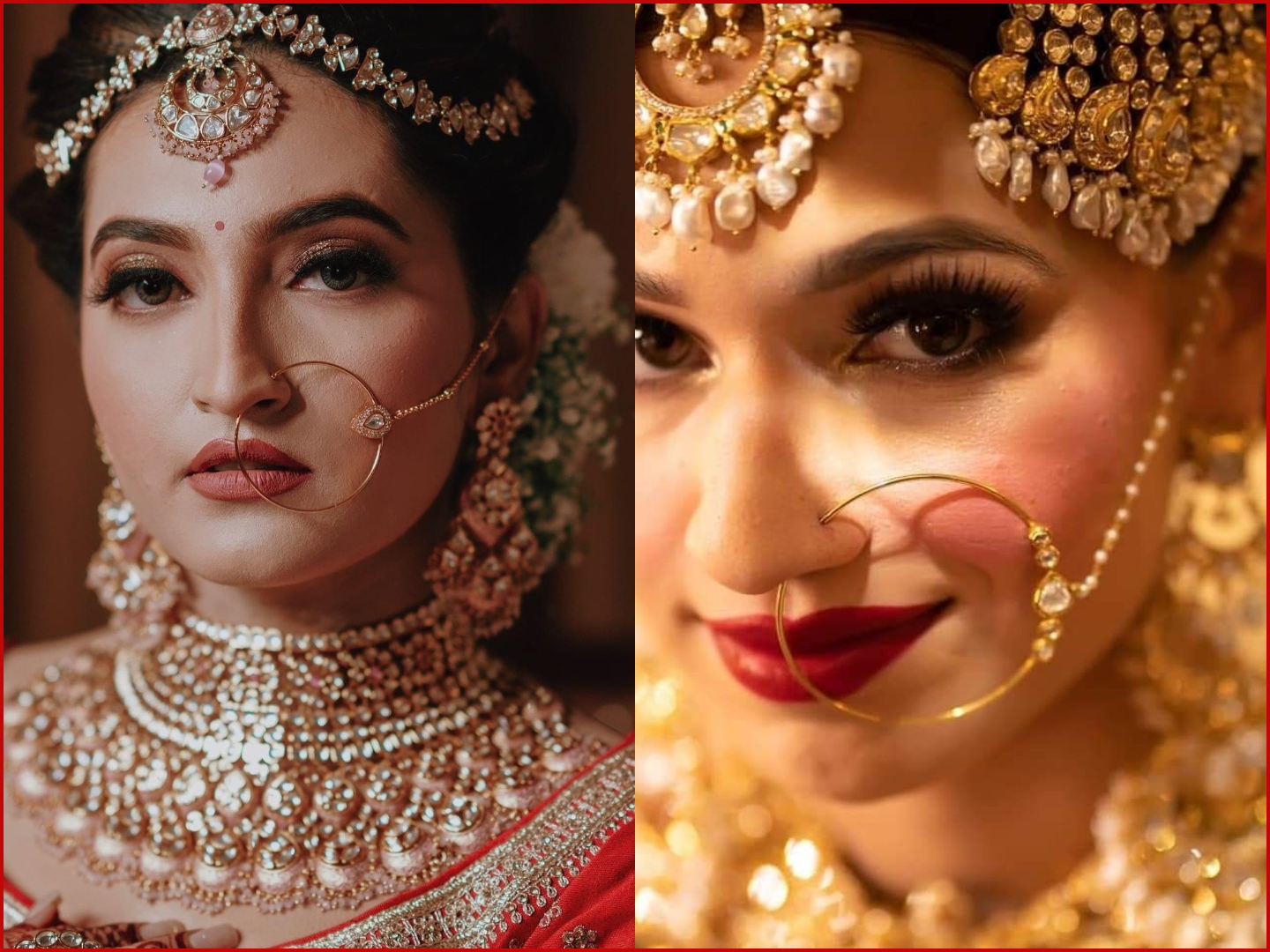 Exquisite nose jewelry featuring a small, jeweled bell or "jhumka" drop, attached to a single pearl-beaded chain.