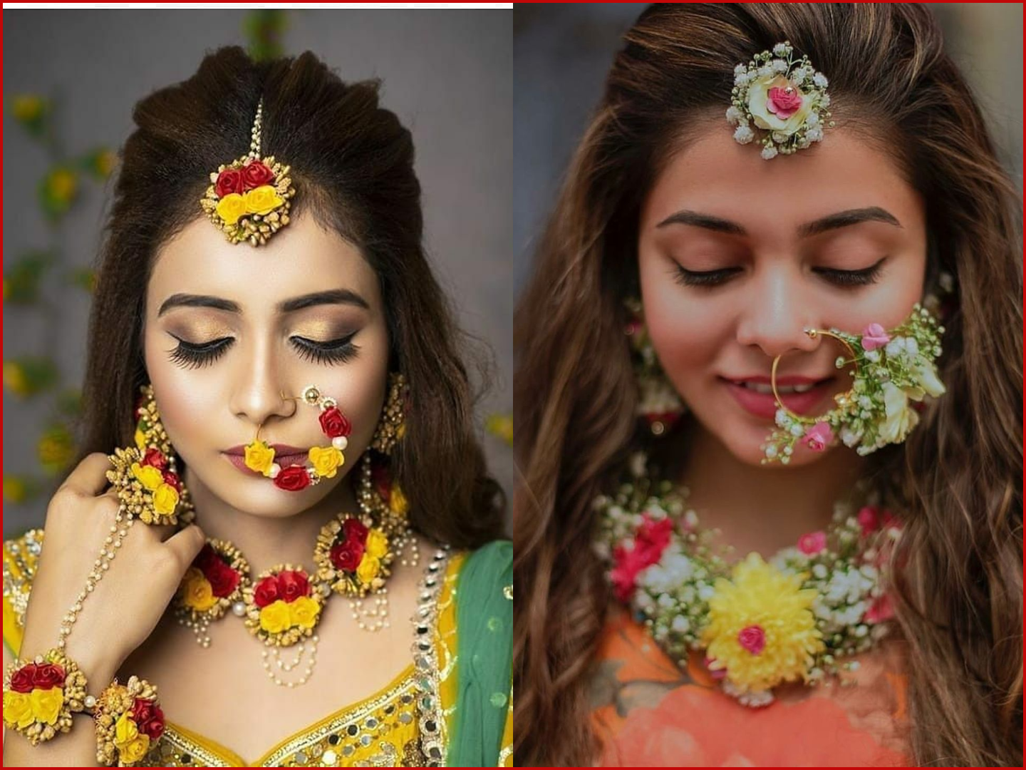 Distinctive Kundan nath with a decorative cluster of pearls and pink stones on a chain connecting to the ear, ideal for an engagement or sangeet.