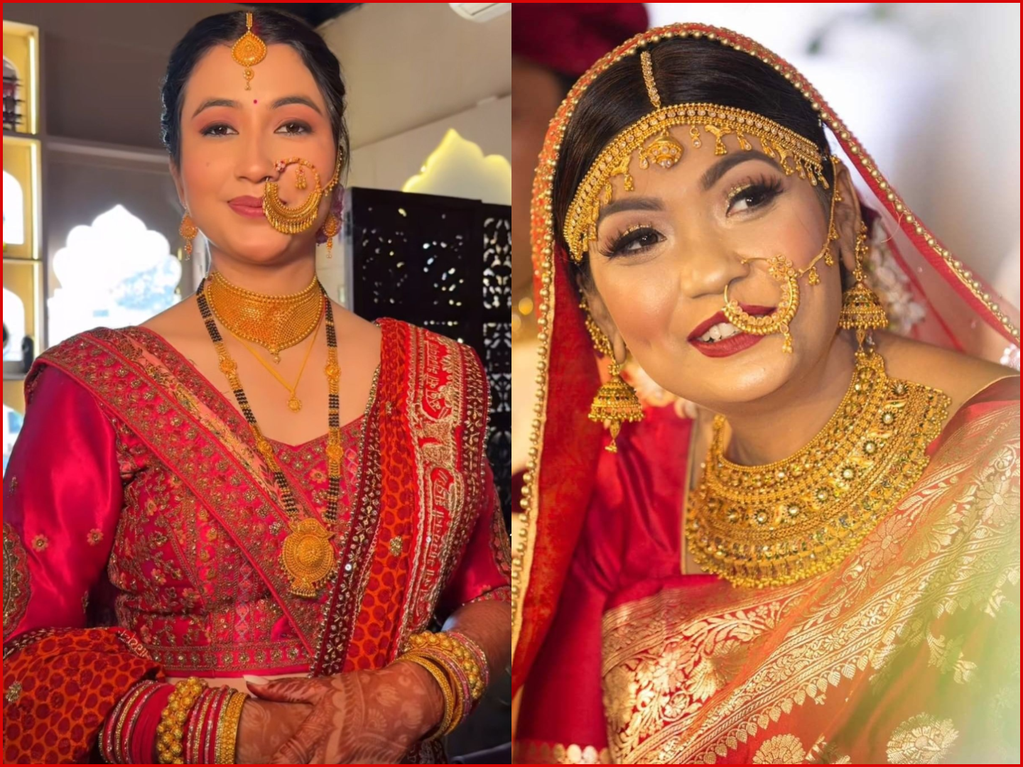 Golden septum-style nose ring with small, circular detailing, offering a trendy and stylish alternative to the traditional nath.